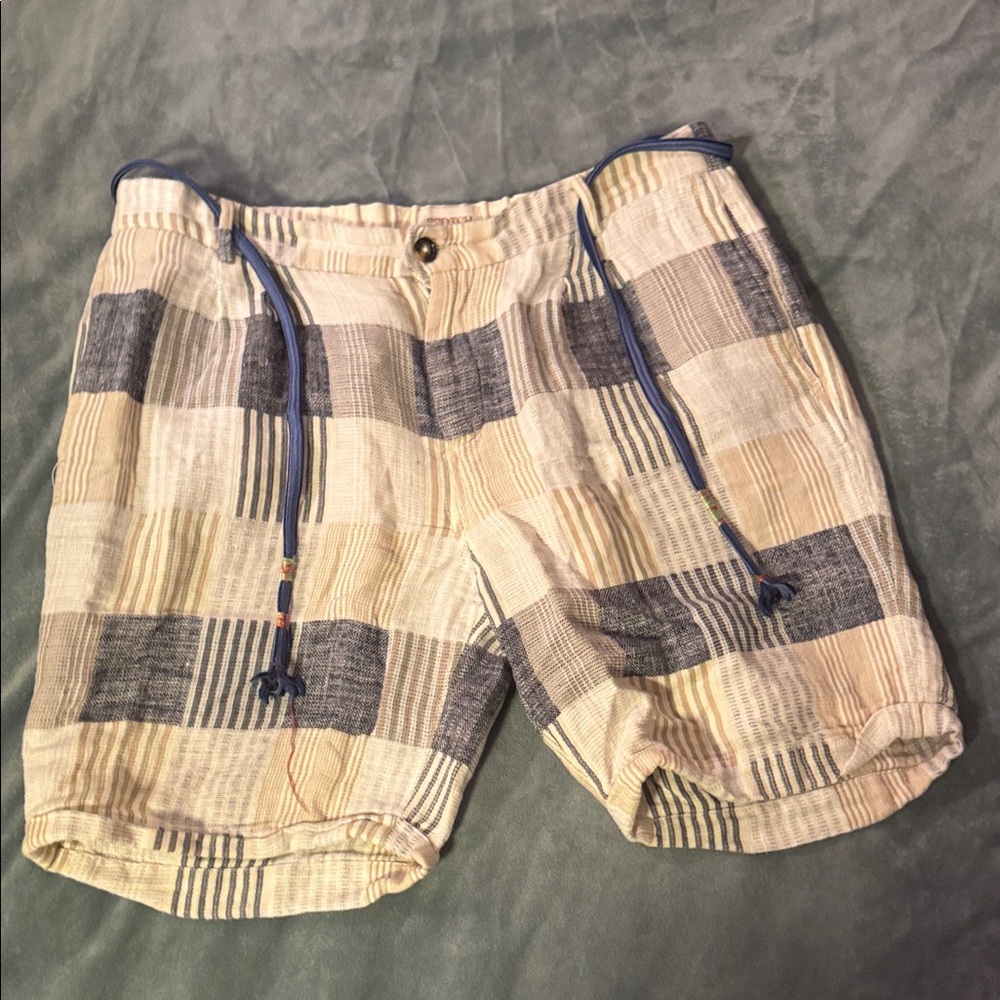 Scotch & Soda Blue and Cream Plaid Men's Shorts